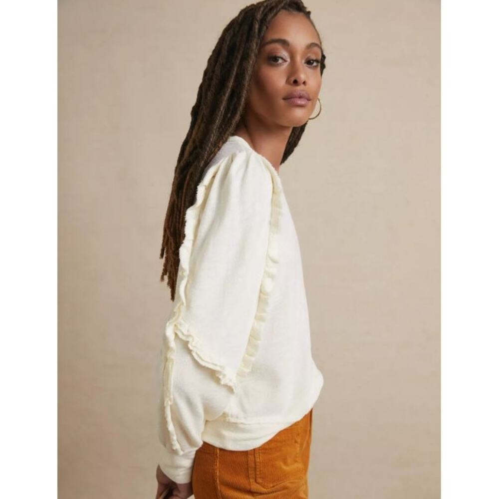 Anthropologie Pilco Elsa Ruffled Slub Knit Cotton Cream Top Sweater M - Picture 3 of 11